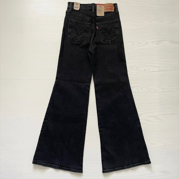 Levi's Women's Ribcage Bell Jeans 27x32 Black Super High Rise Flare Denim Slim - Picture 5 of 9
